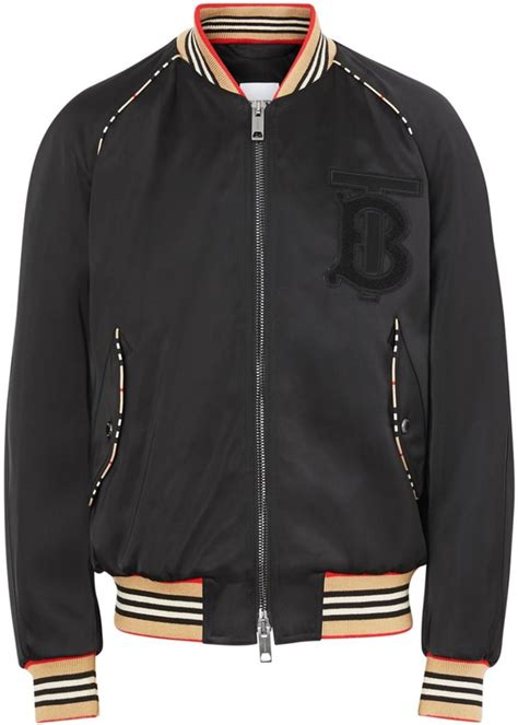 burberry icon stripe detail monogram motif bomber jacket|burberry signatures for men.